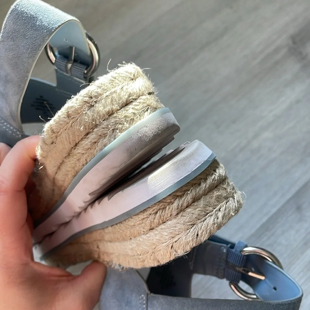 Marc Fisher Phebe 2 Light Blue Suede Leather espadrille wedge Sandals Size 8